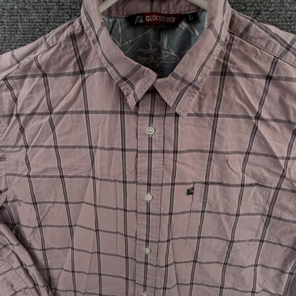 Quiksilver Button Up Shirt Long Sleeve Men Skate Surf Light Red Large Cotton - Picture 2 of 11